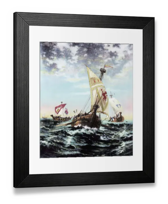 Framed Print : Fleet Of Viking Ships In Rough Sea Framed Print : Fleet Of Viking Ships In Rough Sea