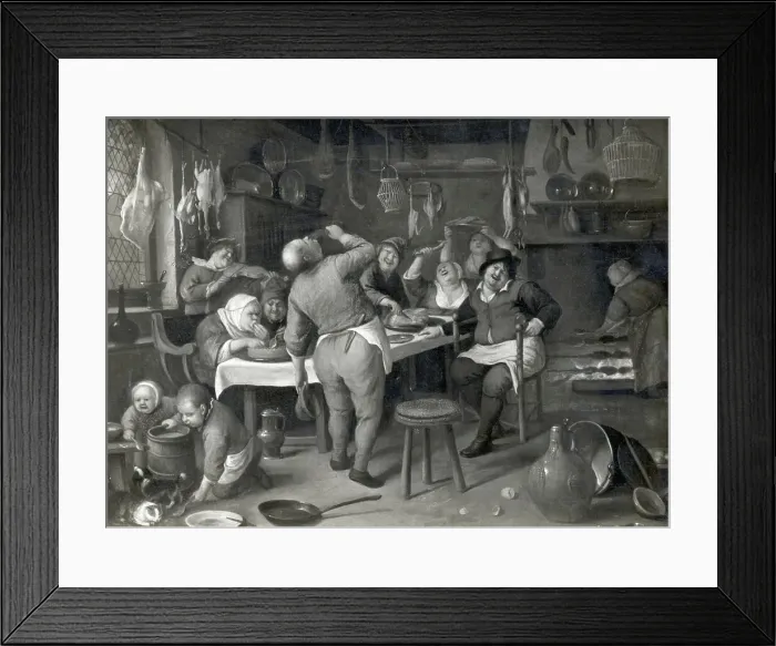 Framed Print : Gluttonous Family Feasting In Kitchen Framed Print : Gluttonous Family Feasting In Kitchen