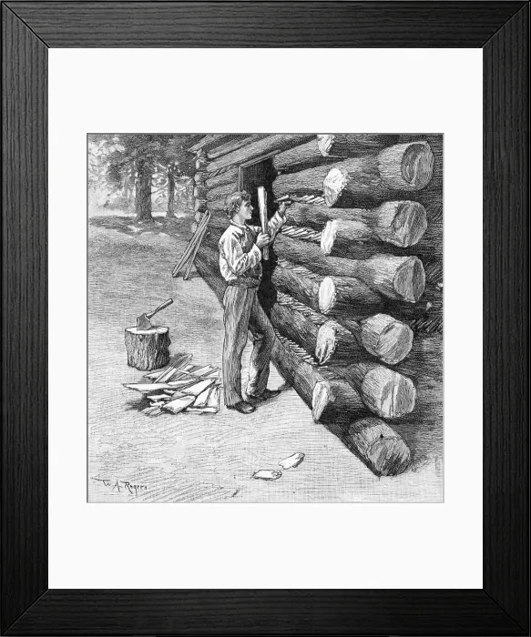 Framed Print : Man Working On Log Cabin Full Length Framed Print : Man Working On Log Cabin Full Length