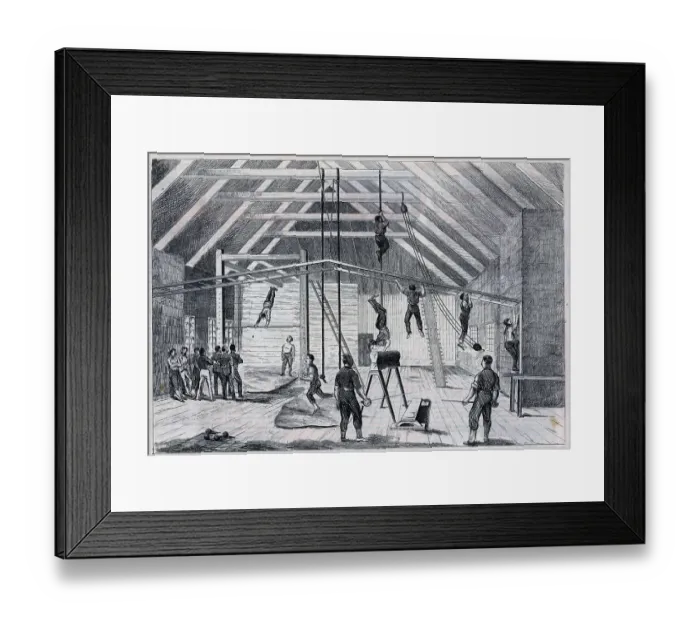 Framed Print : Men Doing Exercise In Recreation Room Framed Print : Men Doing Exercise In Recreation Room