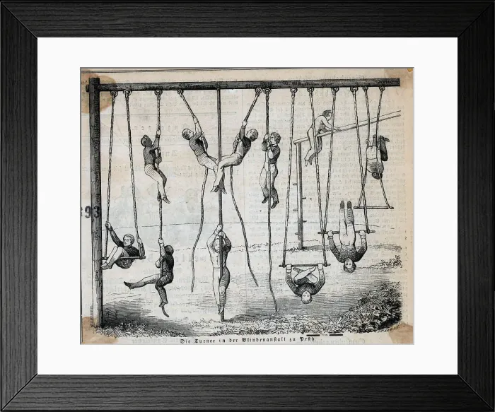 Framed Print : Men Exercise By Climbing Ropes Framed Print : Men Exercise By Climbing Ropes