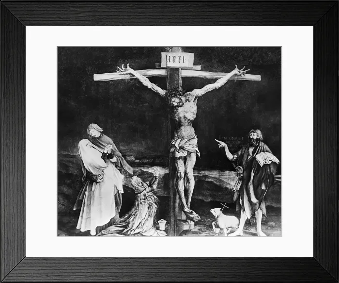 Framed Print : Crucifixion from the Isenheim Altarpiece by Matthias Grunewald Framed Print : Crucifixion from the Isenheim Altarpiece by Matthias Grunewald