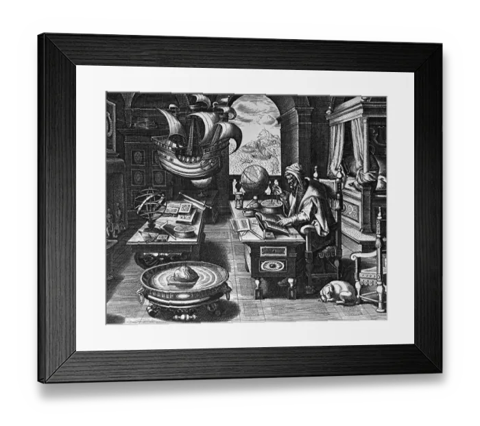 Framed Print : Print of Nostradamus Making Calculations