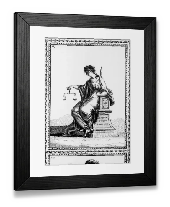 Framed Print : Eighteenth-Century Engraving of Justice Holding Scales Framed Print : Eighteenth-Century Engraving of Justice Holding Scales