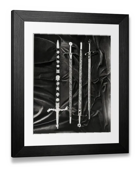 Framed Print : Four Swords Lying On Cloth Background Framed Print : Four Swords Lying On Cloth Background