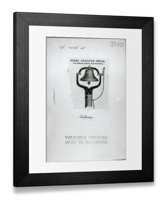Framed Print : Advertisement For Steel Amalgam Bells