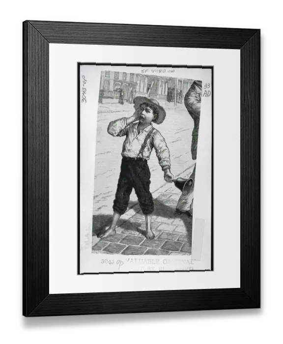 Framed Print : Boy Making Announcement In Street W / Bell Framed Print : Boy Making Announcement In Street W / Bell