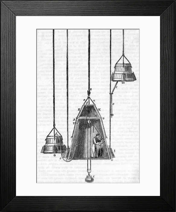 Framed Print : Diving Bell; Spalding, With Air Barrel Framed Print : Diving Bell; Spalding, With Air Barrel