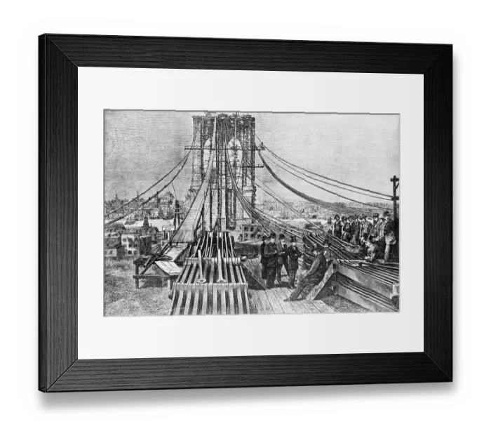 Framed Print : Engraving Of Brooklyn Bridge Under Const Framed Print : Engraving Of Brooklyn Bridge Under Const