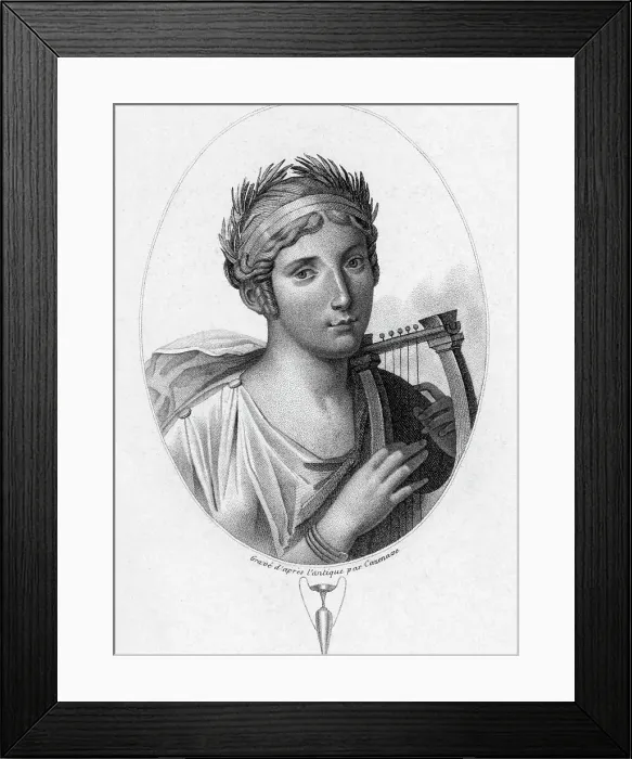 Framed Print : Engraved Portrait of Sappho, Greek Lyric Poet Framed Print : Engraved Portrait of Sappho, Greek Lyric Poet