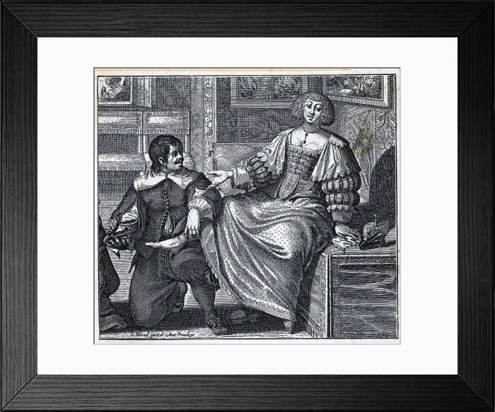 Framed Print : Engraving Of Woman Being Fitted For Shoe Framed Print : Engraving Of Woman Being Fitted For Shoe