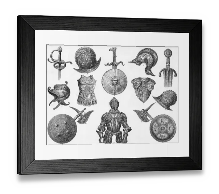 Framed Print : Engraving Of Arms And Armor; 16Th To 17T Framed Print : Engraving Of Arms And Armor; 16Th To 17T