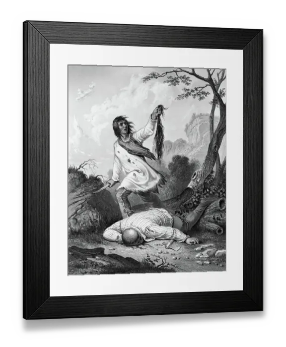 Framed Print : Indian Scalping Man; Lithograph