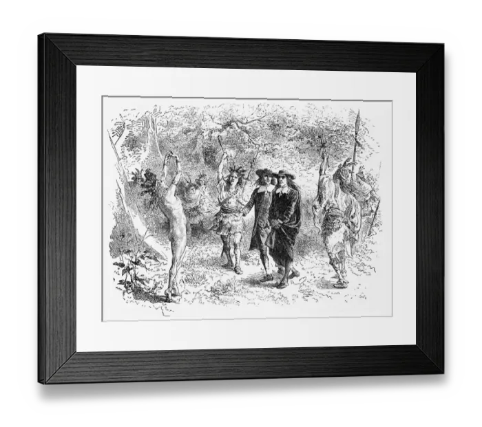 Framed Print : Father Marquette Meeting Indians Framed Print : Father Marquette Meeting Indians