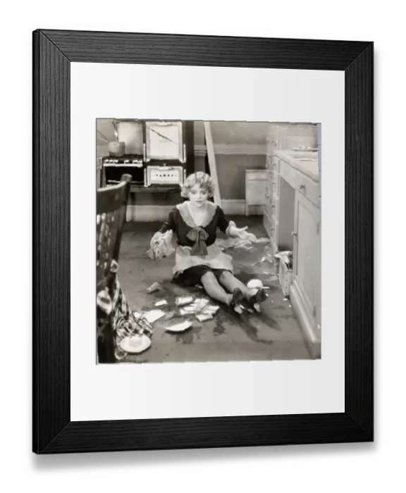 Framed Print : Woman Sitting with Broken Dishes Framed Print : Woman Sitting with Broken Dishes