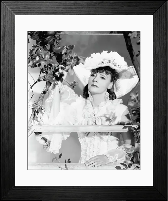 Framed Print : Greta Garbo In Lacy Dress By A Fence;Mov Framed Print : Greta Garbo In Lacy Dress By A Fence;Mov