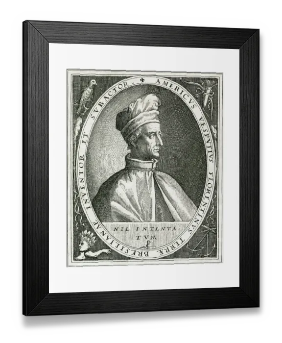 Framed Print : Engraving Depicting Amerigo Vespucci Framed Print : Engraving Depicting Amerigo Vespucci