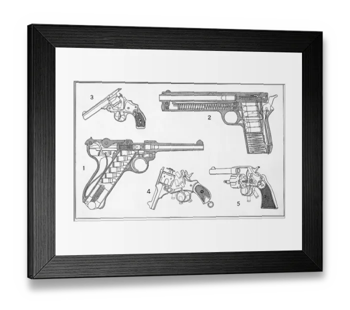 Framed Print : Schematic Drawings Of Pistols Framed Print : Schematic Drawings Of Pistols