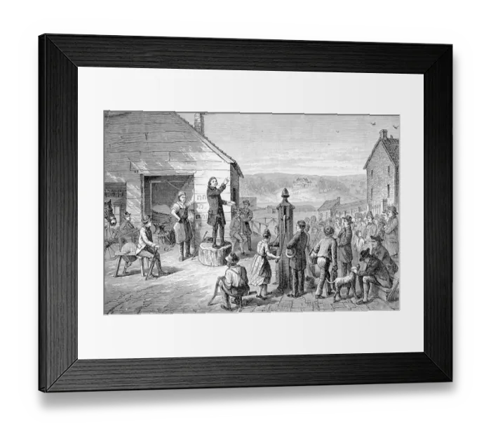 Framed Print : Engraving of the First Methodist Sermon in Baltimore Framed Print : Engraving of the First Methodist Sermon in Baltimore