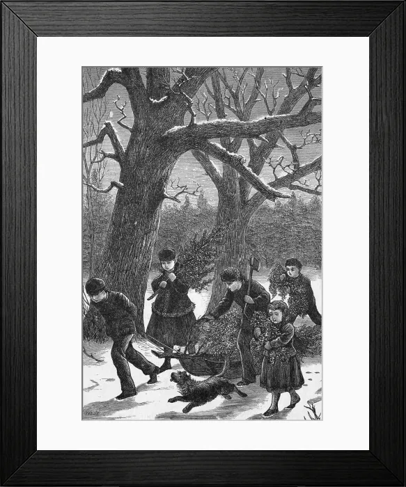 Framed Print : Five Children Bring Home Christmas Tree Framed Print : Five Children Bring Home Christmas Tree