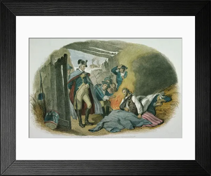 Framed Print : Colored Engraving of George Washington Visiting Wounded Soldiers, Valley Forge Framed Print : Colored Engraving of George Washington Visiting Wounded Soldiers, Valley Forge