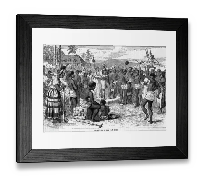 Framed Print : Plantation Owner Freeing Slaves; Woodcut Framed Print : Plantation Owner Freeing Slaves; Woodcut
