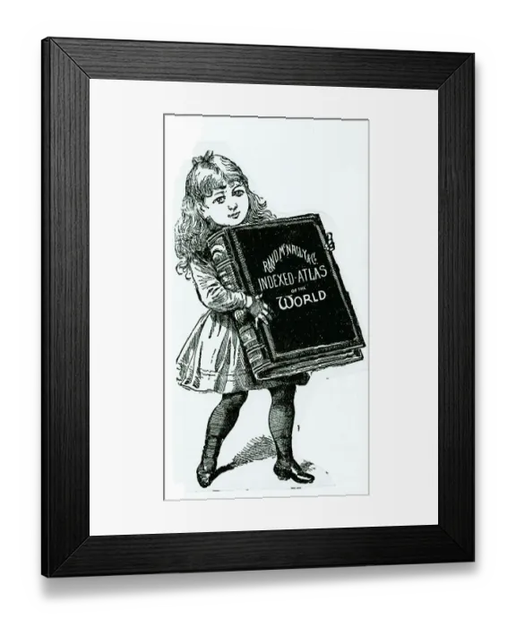Framed Print : Girl Carrying Portable Atlas Framed Print : Girl Carrying Portable Atlas
