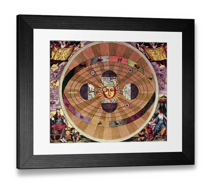 Framed Print : Engraving of a Diagram of the Universe With the Earth Revolving Around the Sun and the Zodiac Framed Print : Engraving of a Diagram of the Universe With the Earth Revolving Around the Sun and the Zodiac