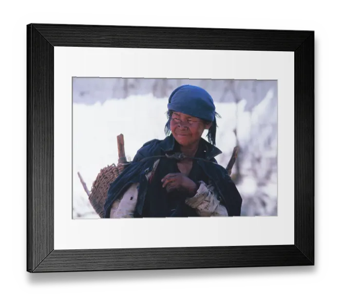 Framed Print : Tibetan Woman with Basket Framed Print : Tibetan Woman with Basket