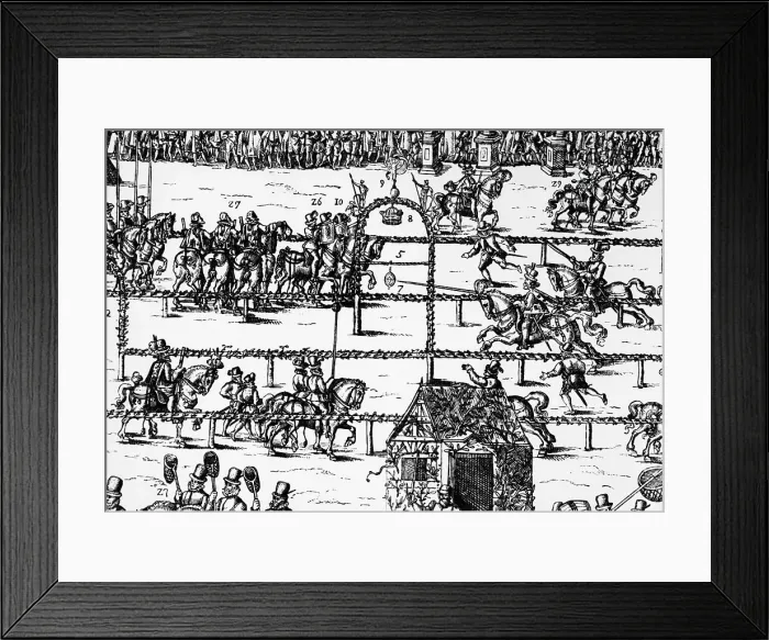 Framed Print : Knights Practicing In Ring On Horses Framed Print : Knights Practicing In Ring On Horses
