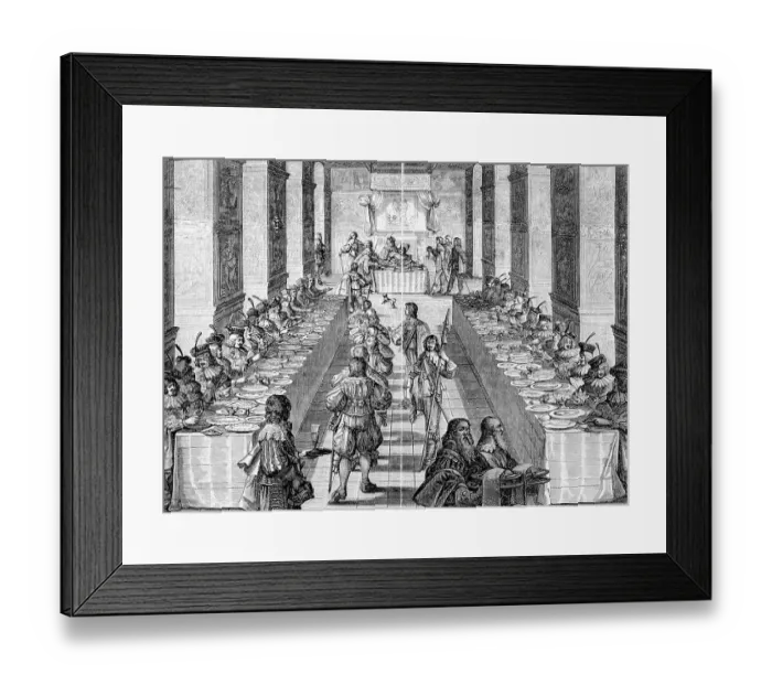 Framed Print : Royal Feast;Long Dinner Tables; Engravin Framed Print : Royal Feast;Long Dinner Tables; Engravin
