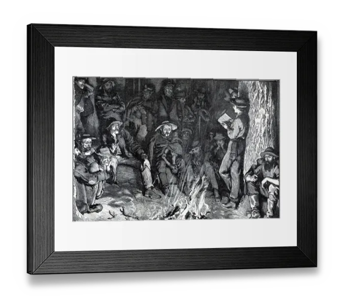 Framed Print : Frontiersman Reading By Fire; Drawing Framed Print : Frontiersman Reading By Fire; Drawing