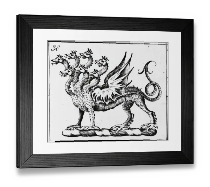 Framed Print : Seven-Headed Monsster; Engraving Framed Print : Seven-Headed Monsster; Engraving