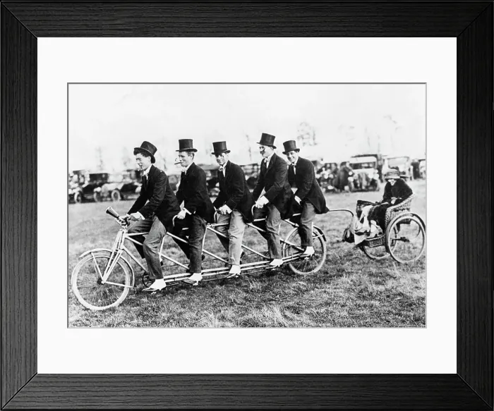 Framed Print : Men on a Bike Pulling a Woman in a Rickshaw Framed Print : Men on a Bike Pulling a Woman in a Rickshaw