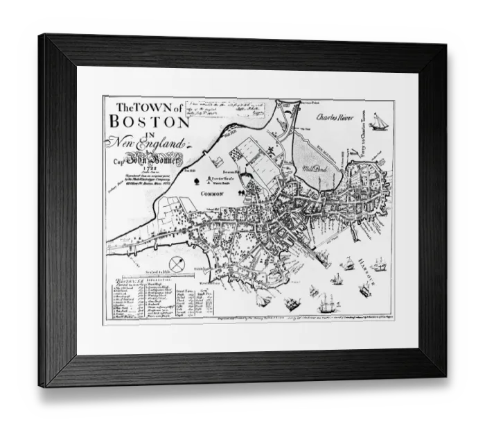 Framed Print : 1722 Map of Boston Framed Print : 1722 Map of Boston