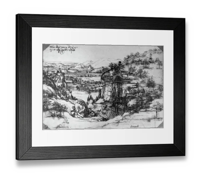 Framed Print : Arno Landscape by Leonardo da Vinci Framed Print : Arno Landscape by Leonardo da Vinci