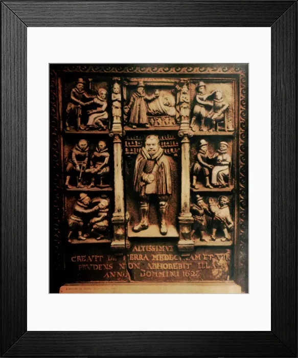 Framed Print : A Physician's Pictorial Advertising Sign Used in the 1600s Framed Print : A Physician's Pictorial Advertising Sign Used in the 1600s