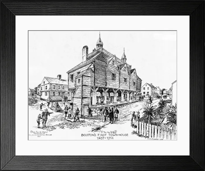 Framed Print : Drawing of First Boston Town Hall by Charles Lawrenc Framed Print : Drawing of First Boston Town Hall by Charles Lawrenc