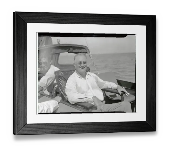 Framed Print : Franklin Delano Roosevelt Smiling on Boat Framed Print : Franklin Delano Roosevelt Smiling on Boat