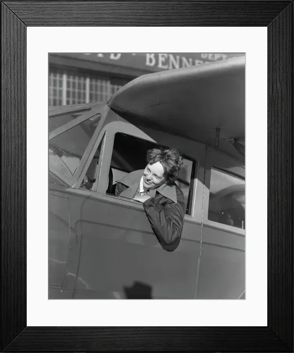 Framed Print : Amelia Earhart In Plane Cockpit Framed Print : Amelia Earhart In Plane Cockpit