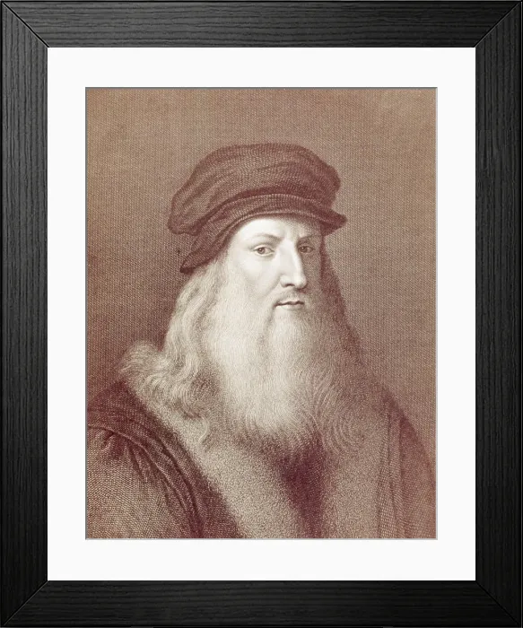 Framed Print : Engraved Portrait of Leonardo da Vinci Framed Print : Engraved Portrait of Leonardo da Vinci