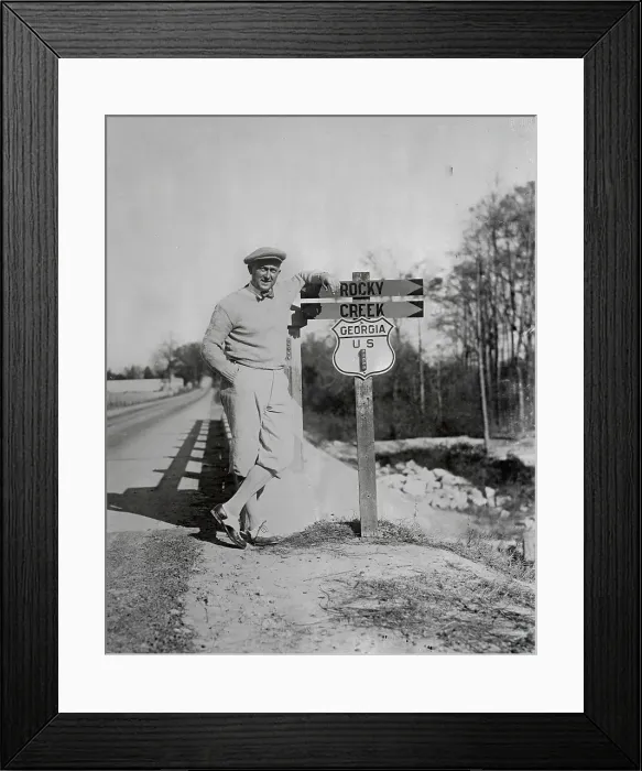 Framed Print : Ty Cobb Leaning Against a High Sign Framed Print : Ty Cobb Leaning Against a High Sign