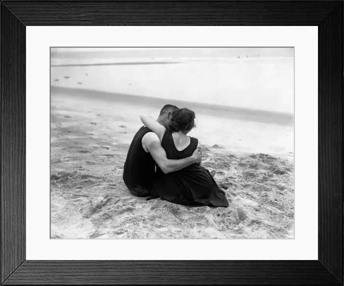 Framed Print : Couple embracing on beach Framed Print : Couple embracing on beach