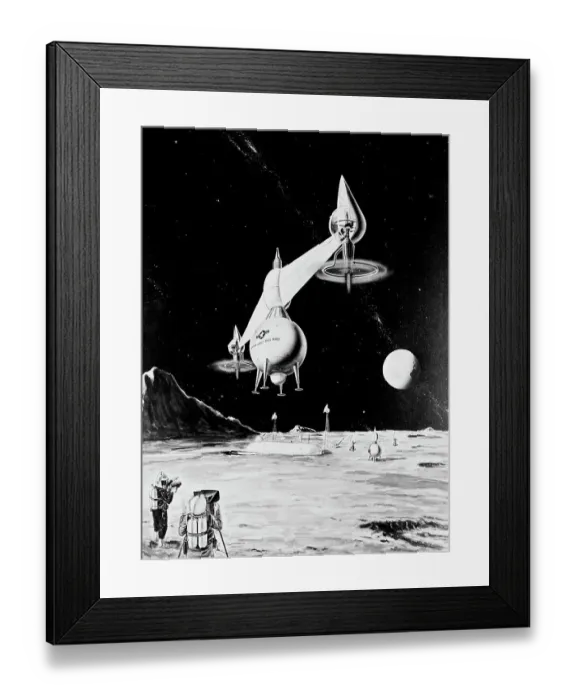 Framed Print : Imaginary Spacecraft Landing in Outer Space Framed Print : Imaginary Spacecraft Landing in Outer Space