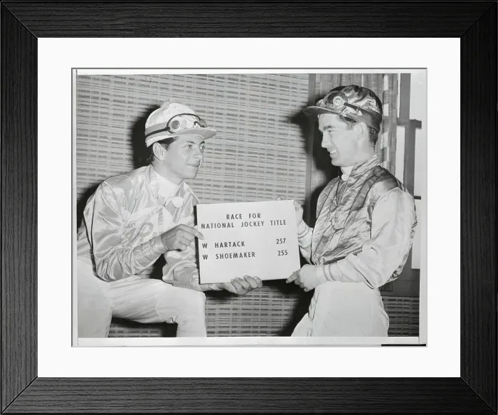 Framed Print : Willie Shoemaker and Bill Hartack Holding Score Board Framed Print : Willie Shoemaker and Bill Hartack Holding Score Board