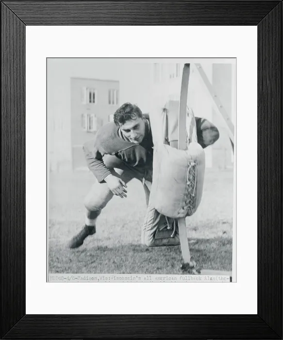 Framed Print : Alan Ameche Slamming into Blocking Dummy Framed Print : Alan Ameche Slamming into Blocking Dummy