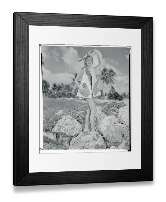 Framed Print : Woman Modeling Fun Beach Ensemble Framed Print : Woman Modeling Fun Beach Ensemble