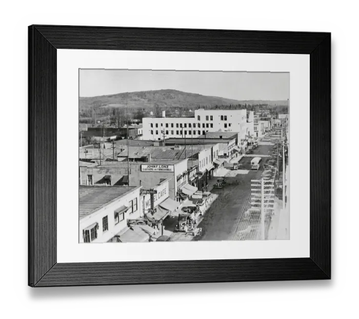 Framed Print : View of Stores Under Mountainside in Fairbanks, Alaska Framed Print : View of Stores Under Mountainside in Fairbanks, Alaska