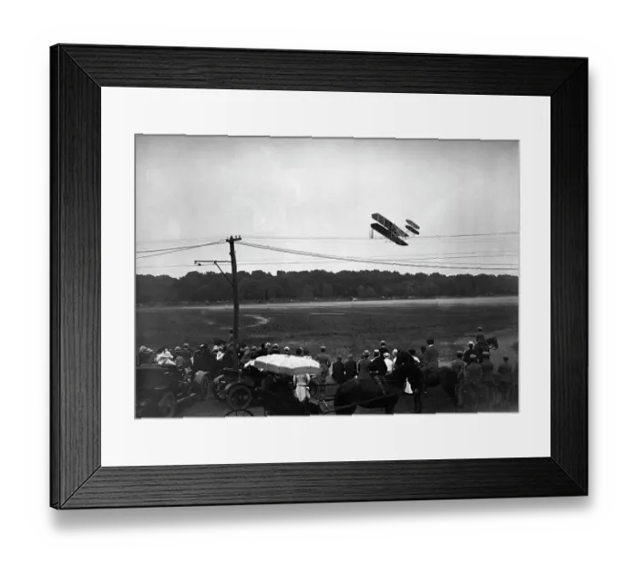 Framed Print : Wright Brothers Plane Above Power Lines