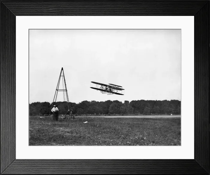 Framed Print : Wright Bros Airplane Flying Past Men Framed Print : Wright Bros Airplane Flying Past Men